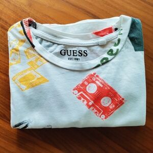 Guess White T-Shirt with Red and Yellow Graphics